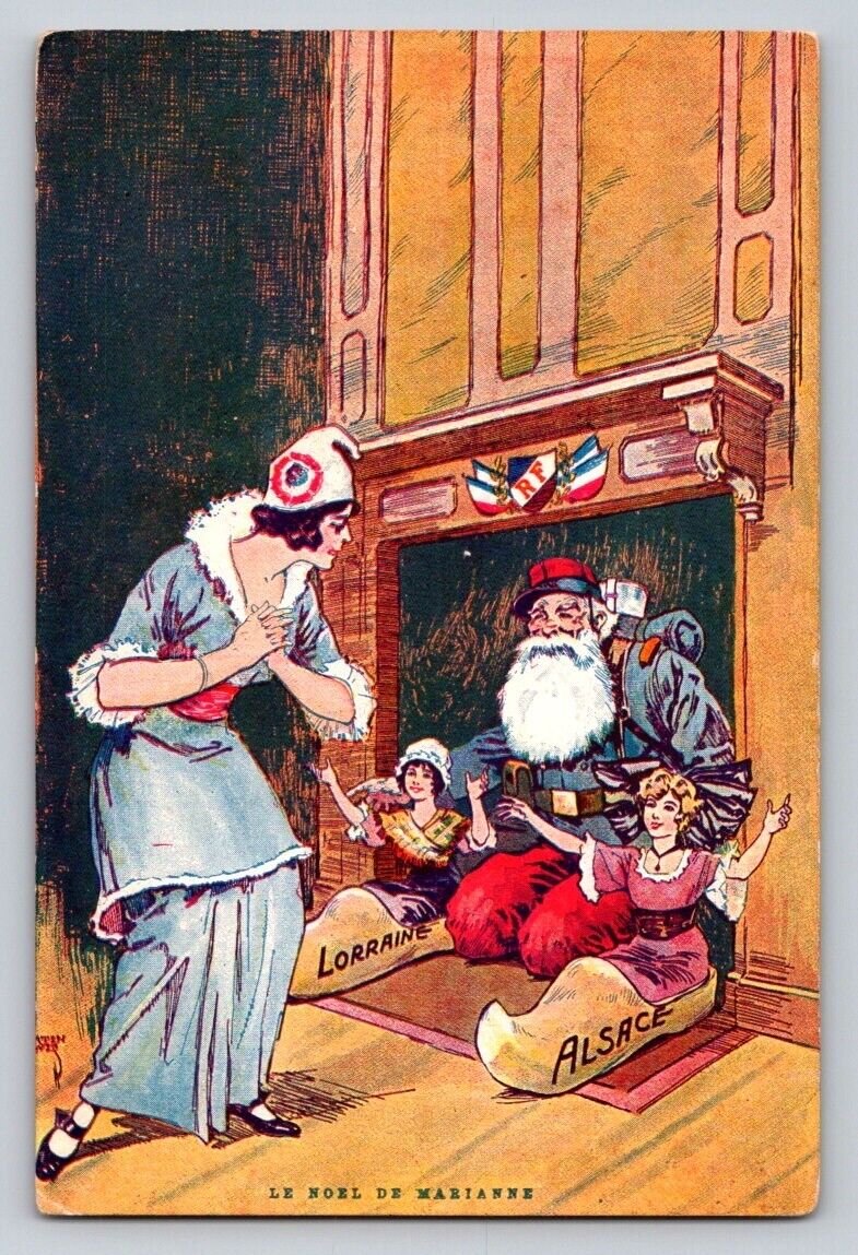 c1914 WWI Santa Claus French Army Soldier Patriotic Marianne Christmas P356