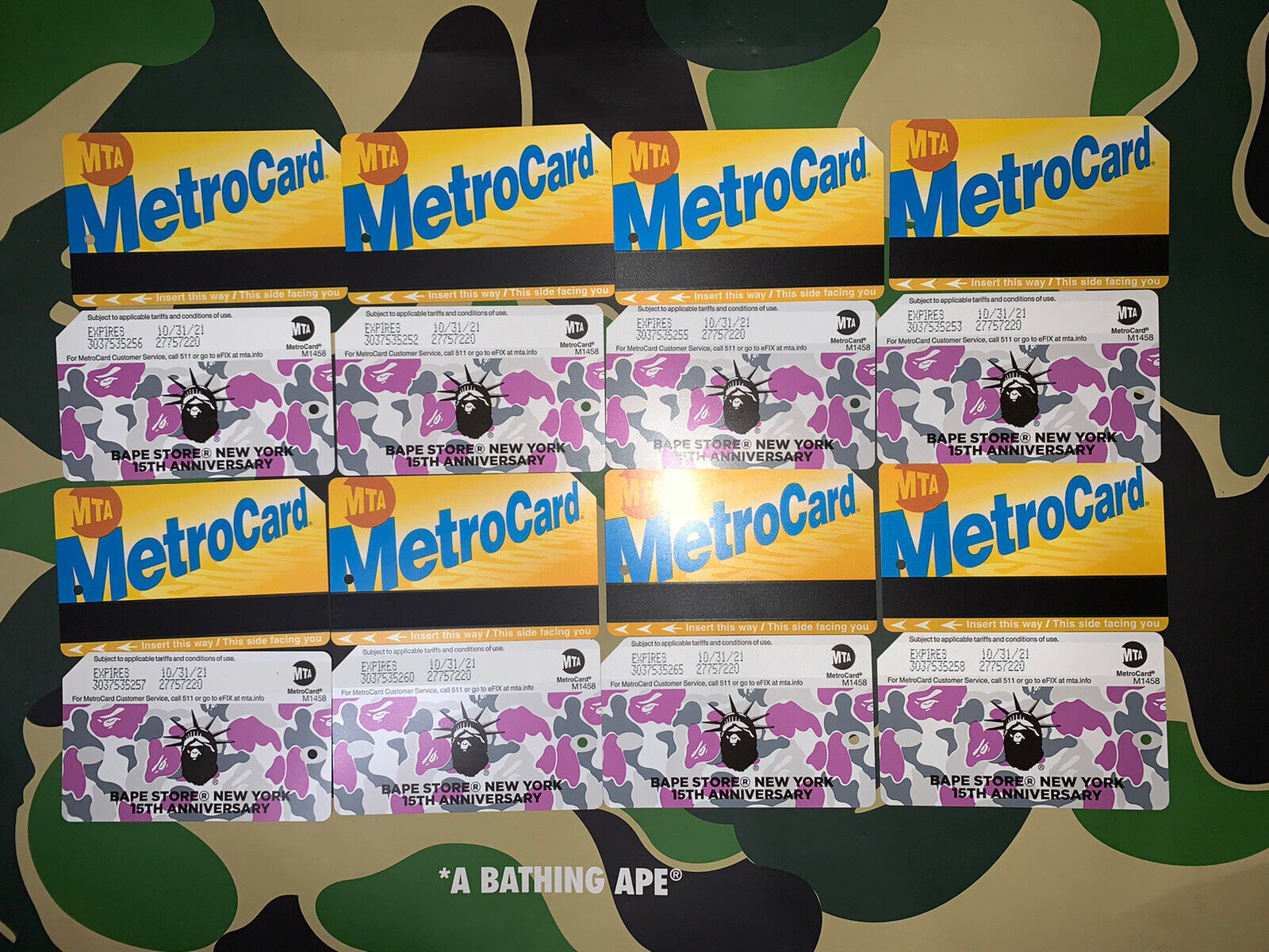 Metrocard BAPE NYC MTA 15TH ANNIVERSARY Metro card Collectible No Fare/Usable 21