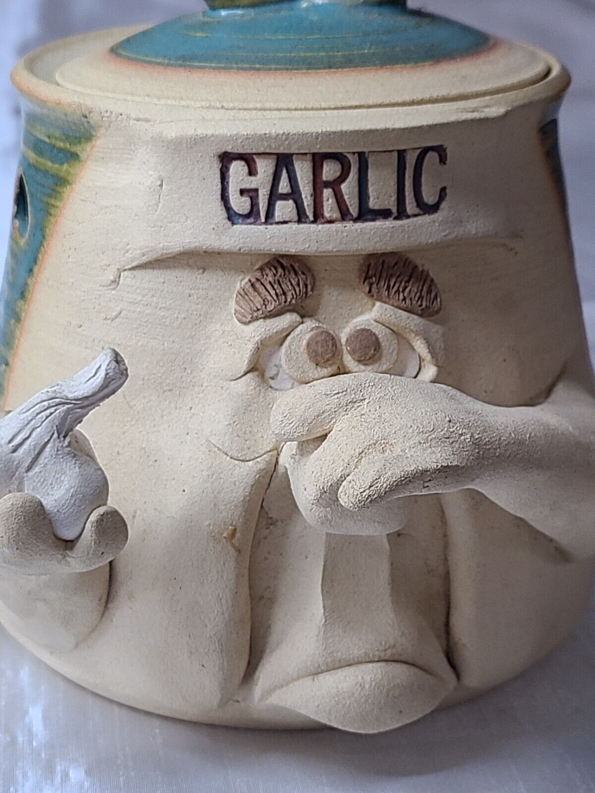 Handmade Signed Platt Stoneware Garlic Keeper Crock Lid 6\