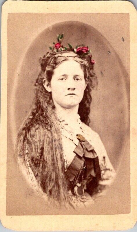 Young Woman, Lovely Hair, Hand Painted Highlights, ID\'d, c1870, CDV Photo #2363