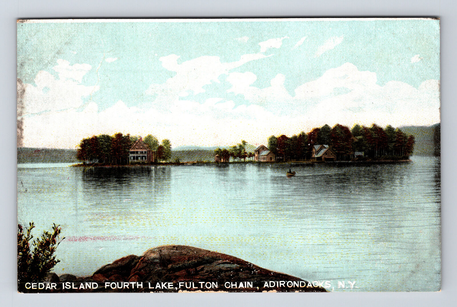 Scenic View Cedar Island Fourth Lake Fulton Chain Adirondacks NY Postcard