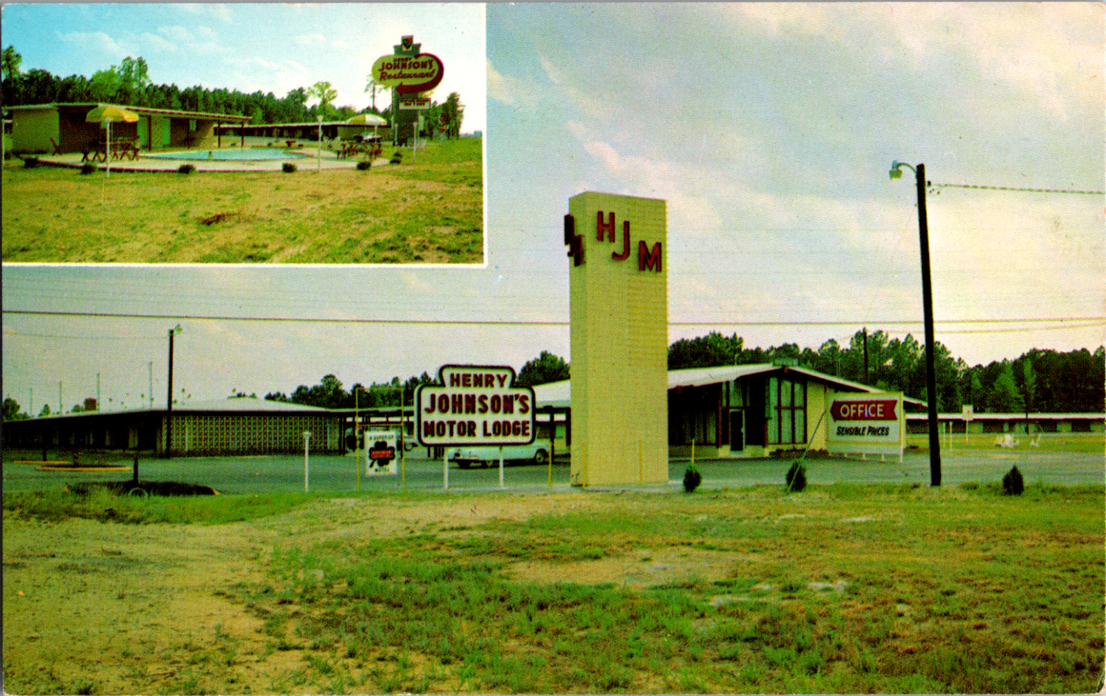Vintage 1950s Henry Johnson\'s HJM Motor Lodge US Route 70 Smithfield NC Postcard