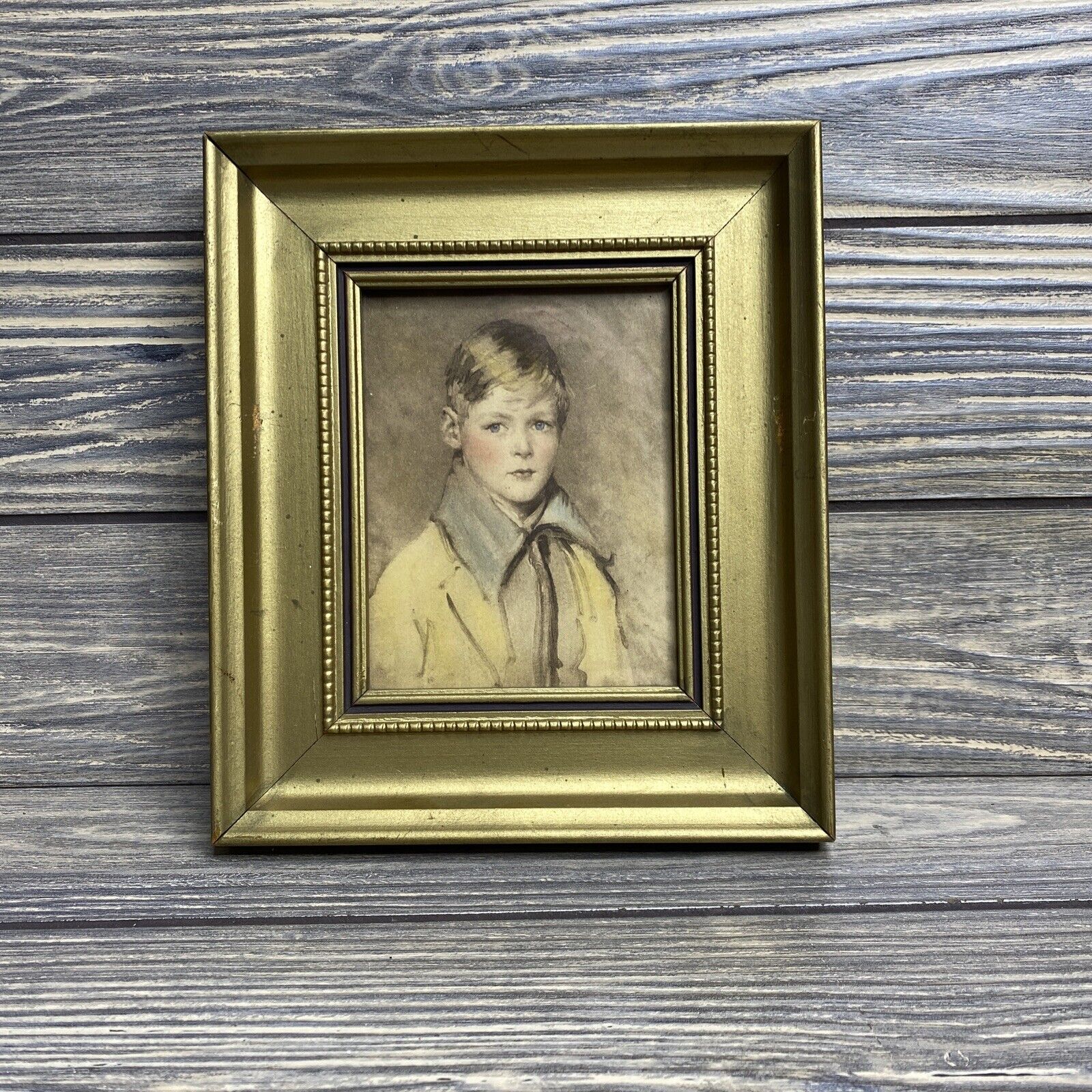 Vtg Peter by Arthur Garrett C & A Richards Gold Wood Frame Child Boy Picture 