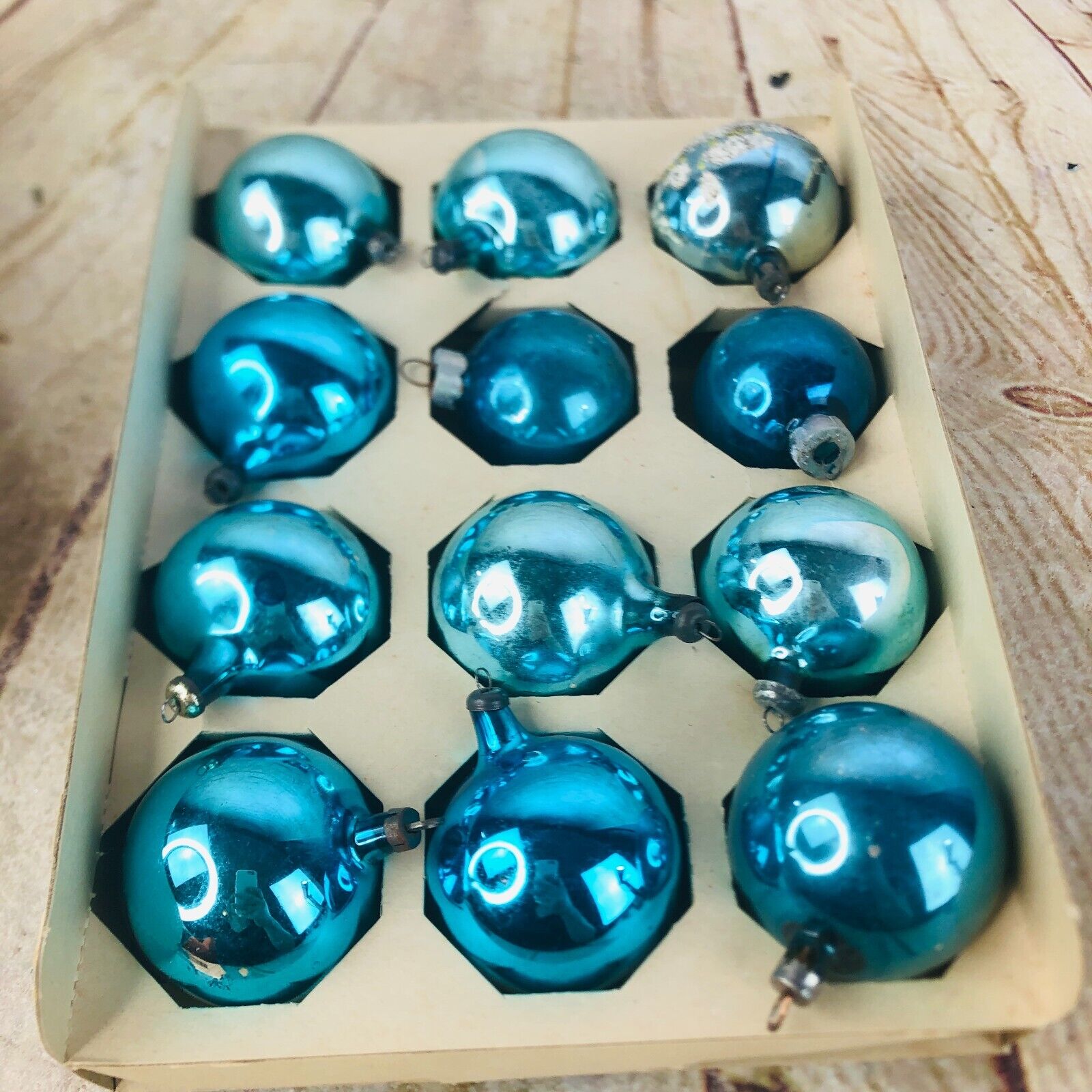 Vtg dz blue Mercury Glass Ornaments