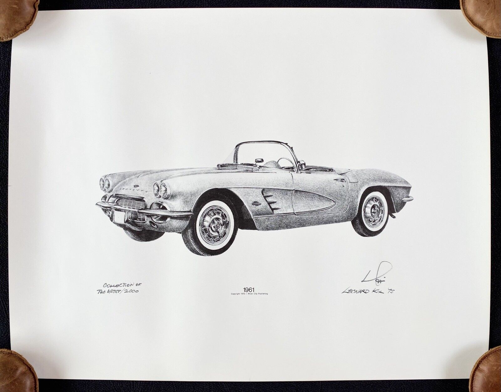 1961 Corvette Convertible Lithograph Print Kik LtdEd AP Artist\'s Collection