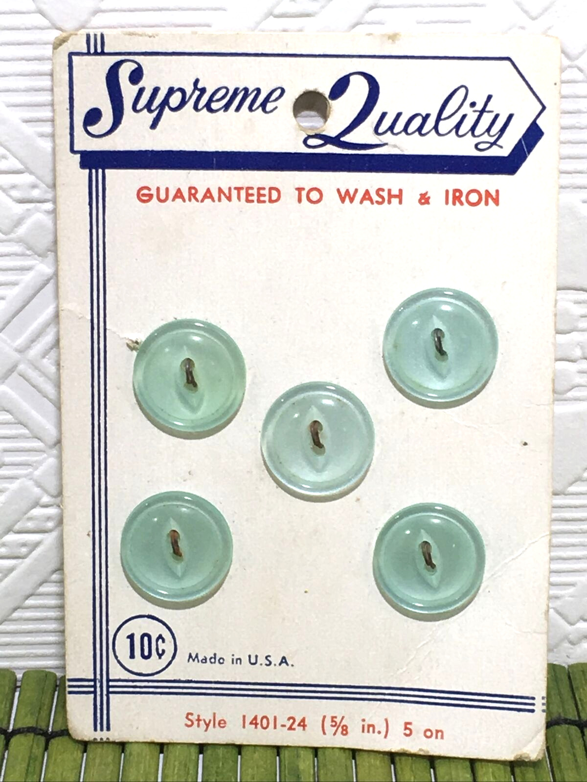 Vintage Supreme Quality Light Mint 2 Hole Eye Plastic 5/8\
