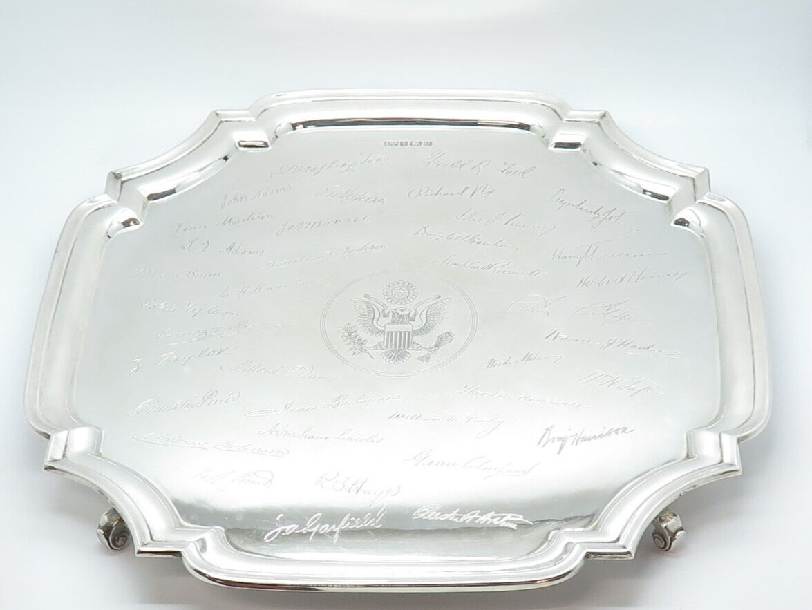 E.H. PARKIN Vintage 1976 Silver US President's Signature Elizabeth II Salve Tray