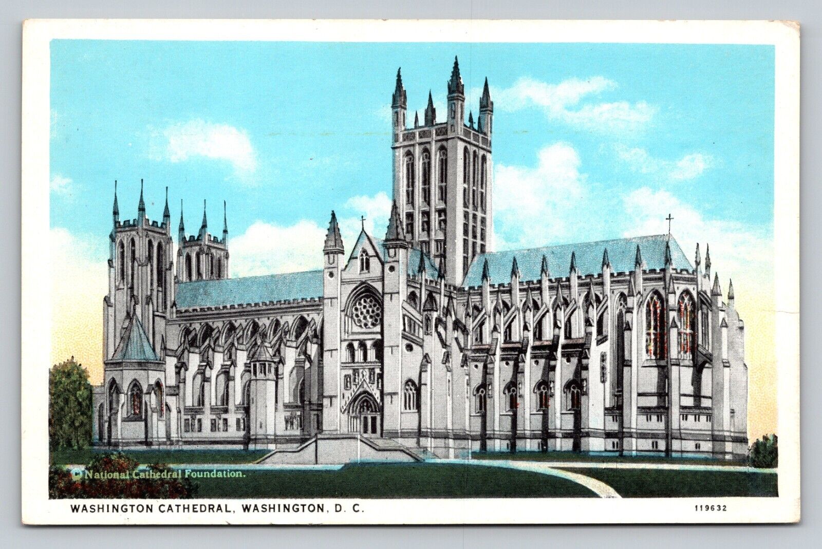 Postcard Washington DC Cathedral Exterior Gothic Church White Border VTG Unused