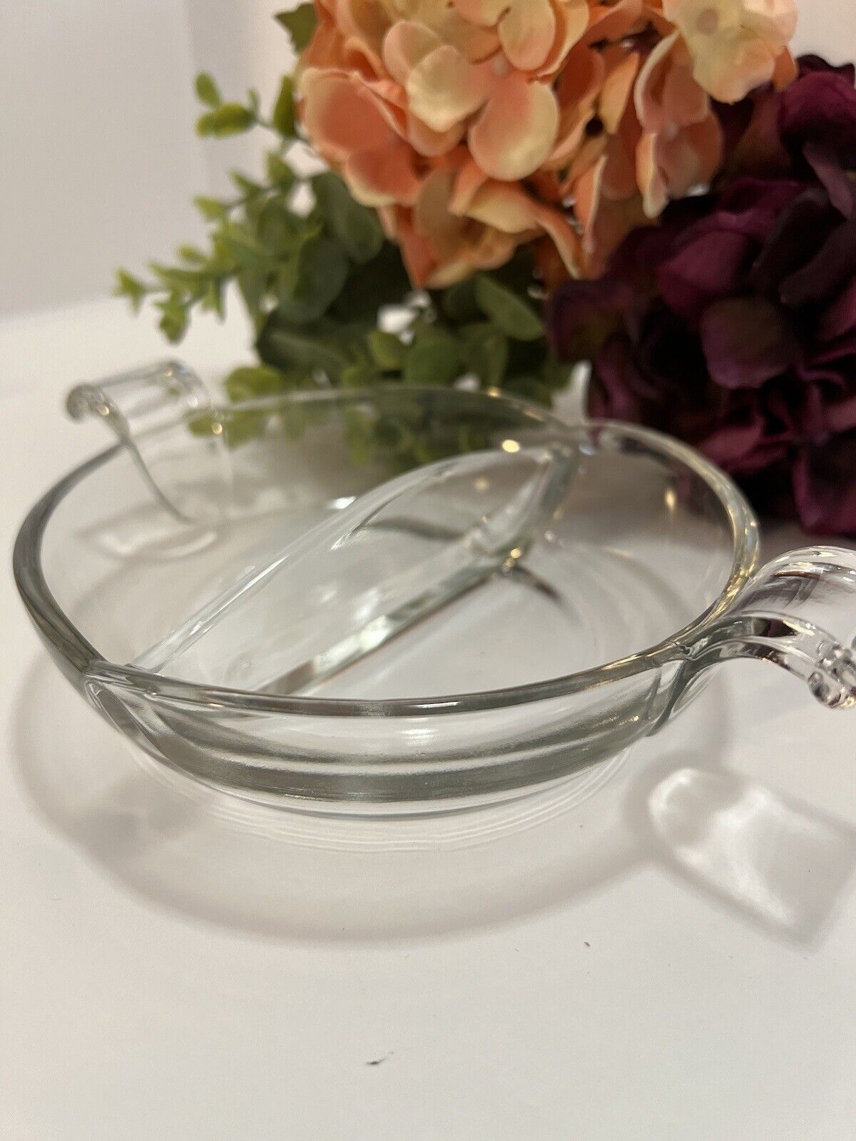 Vintage Clear Glass Divided Relish/Candy w/ Handles 