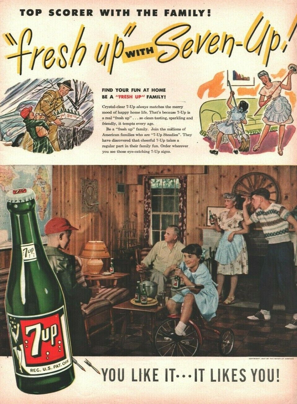 1947 Seven-Up 7up Family Soft Drink Soda - Vintage Advertisement