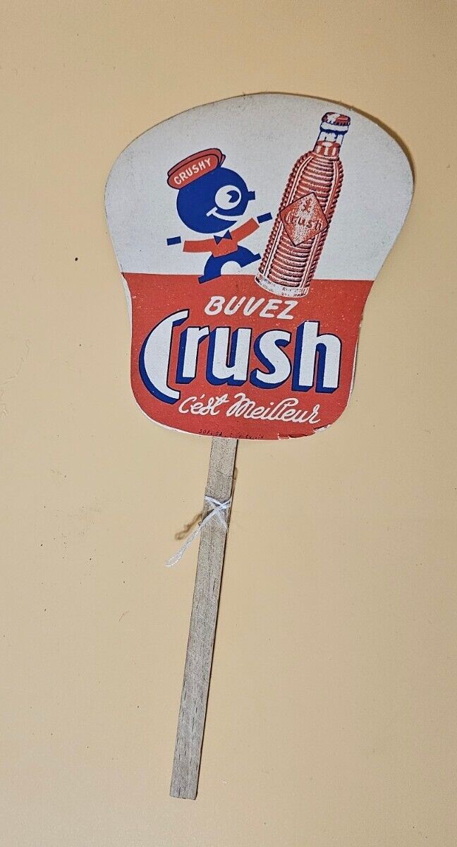 Vintage 1930's Orange Crush Soda Pop W/Crushy 2 Sided Hand Fan Sign
