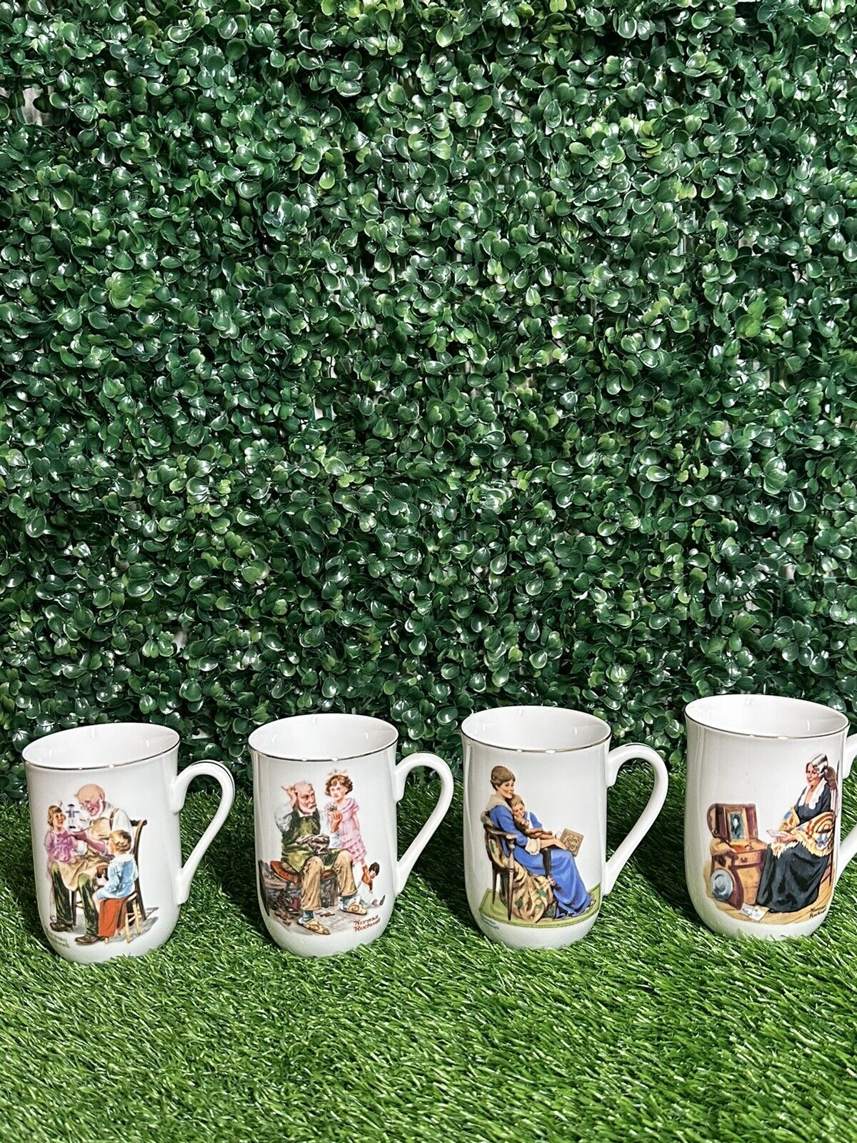 Vintage 1982 Norman Rockwell Coffee Cups Mugs Set of 4 Museum Collection