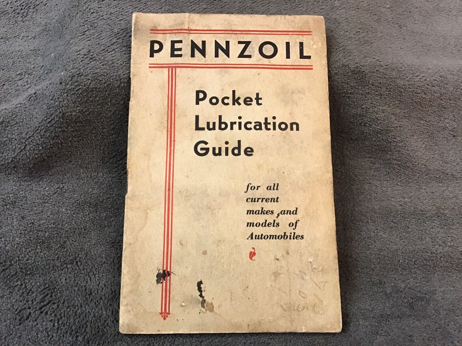 ANTIQUE ORIGINAL 1931 PENNZOIL POCKET LUBRICATION GUIDE -GAS OIL SERVICE STATION