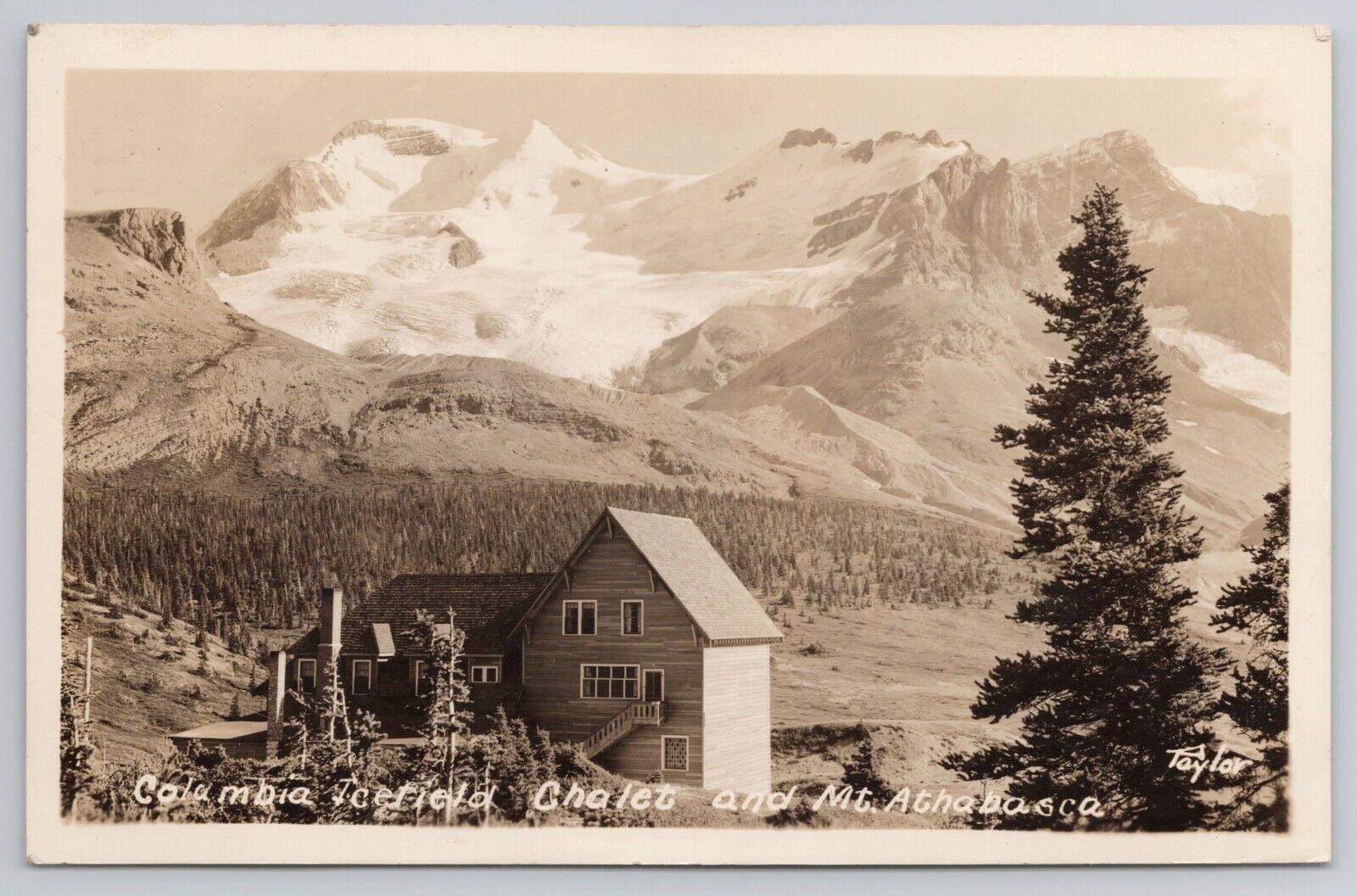 RPPC Columbia Icefield Chalet Mt Athabasca 1940 Real Photo Postcard Banff Jasper