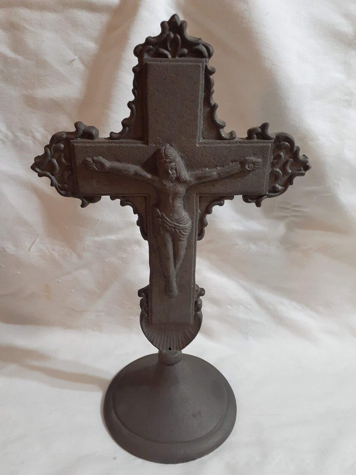 Large Vintage Cast Iron Church Altar Crucifix With Base 13\