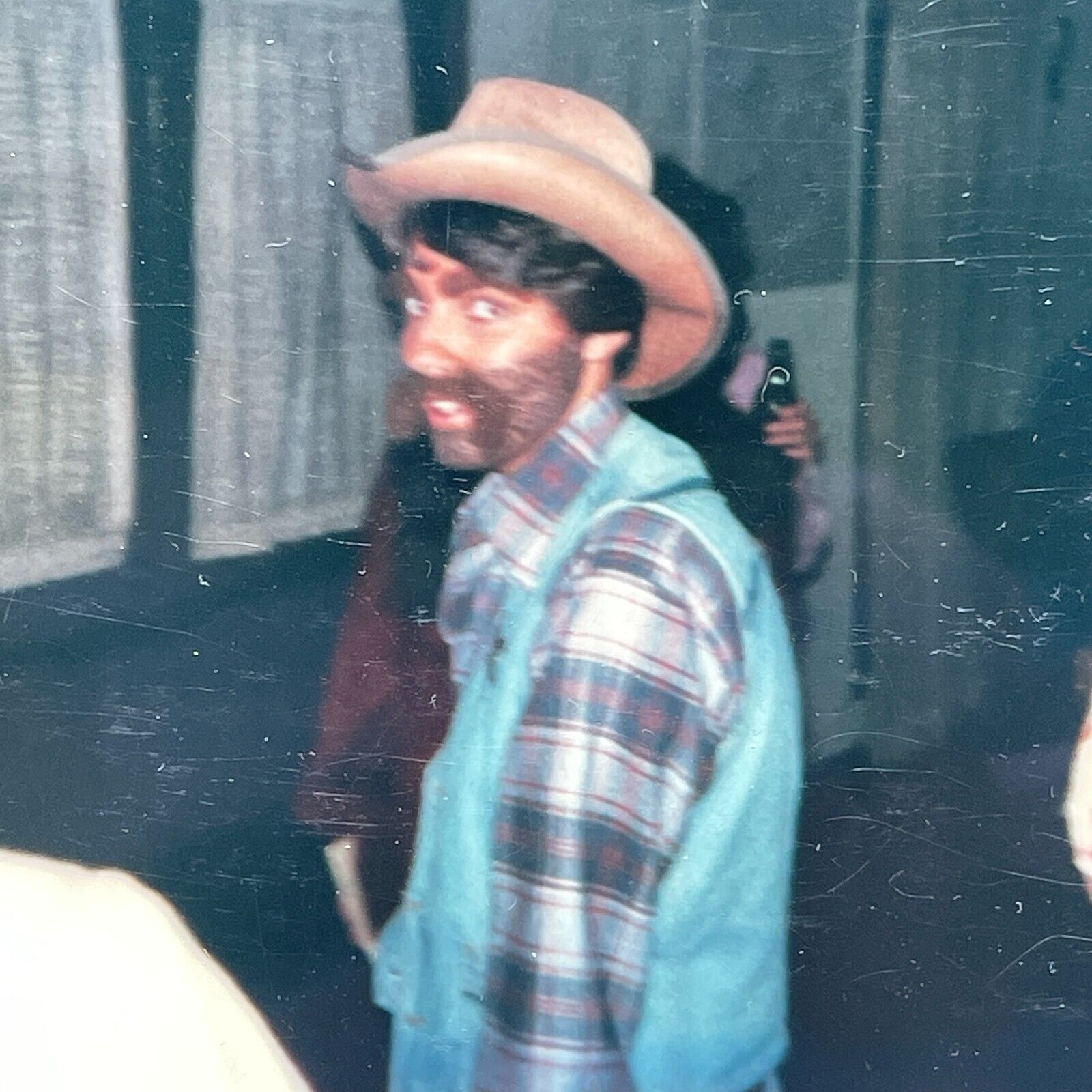 QA Photograph Polaroid 1979 Woman Dressed Up As Farmer Beard Hat Surprise