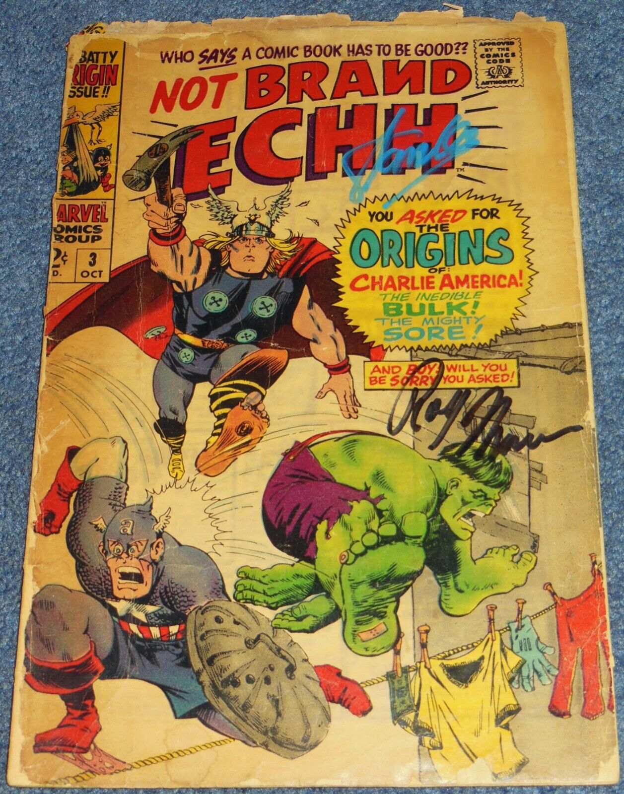 NOT BRAND ECHH #3~MARVEL COMICS~SIGNED STAN LEE~ROY THOMAS~1968~C0A