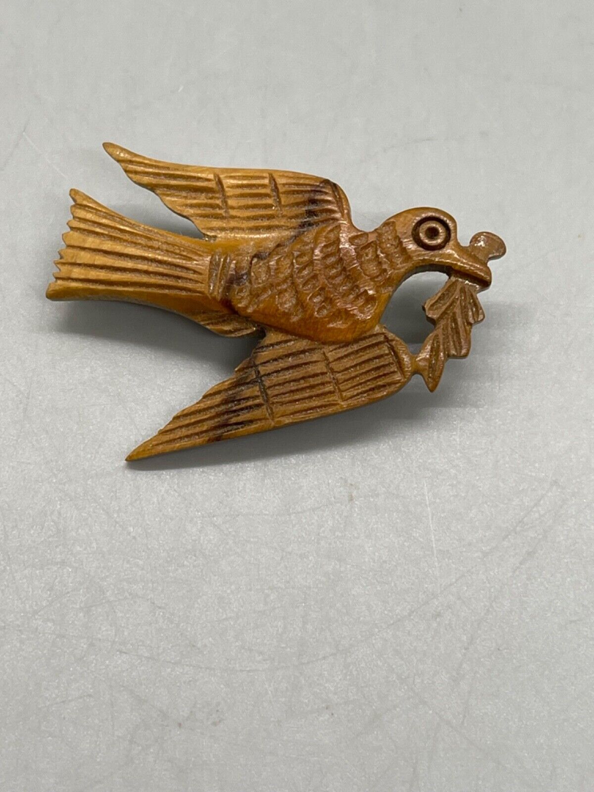 Hand Carved Olive Wood Pin Wooden Dove Brooch Olivewood Bird of Peace Vintage