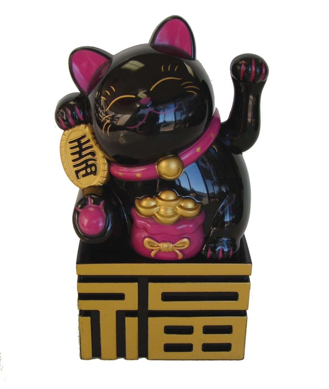 Black Japanese Maneki Neko Beckoning Money Good Fortune Waiving Lucky Cat