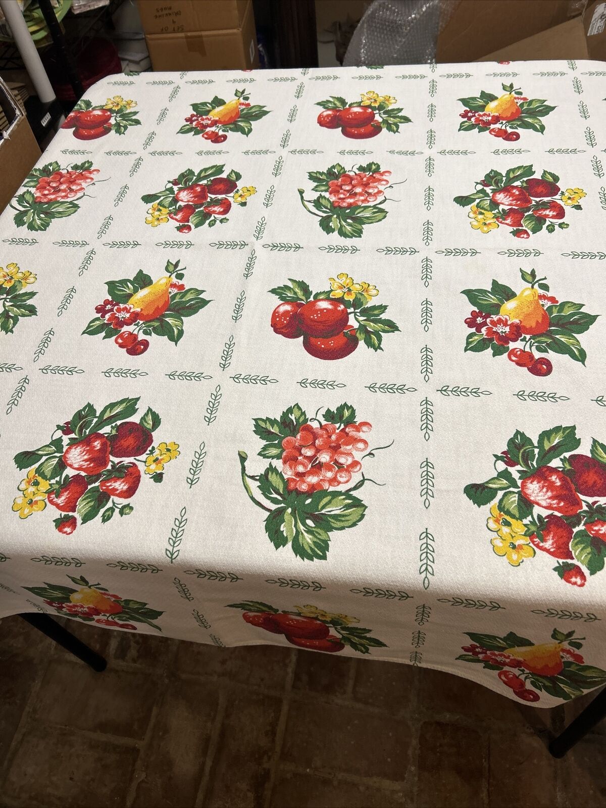 Vintage Fast Color Cloths Tablecloth Mid Century Fruits 52” X 52”