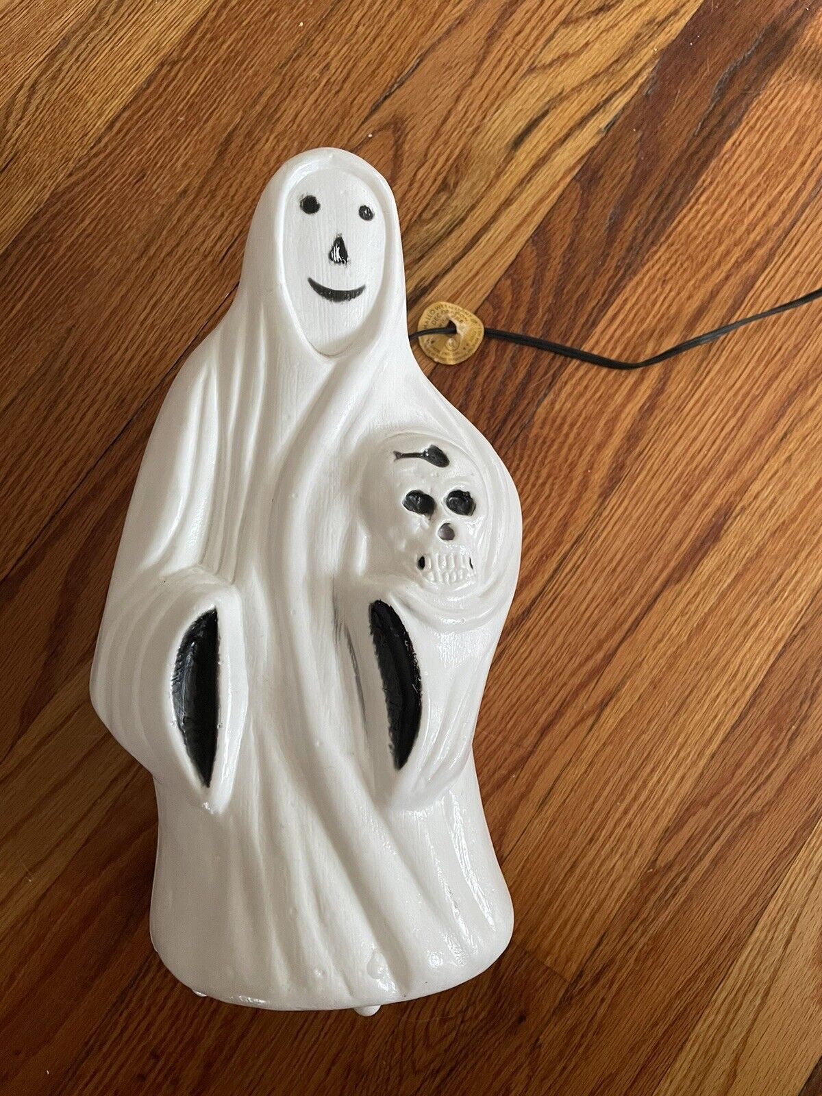 Vintage Ghost Holding Skull Tabletop Blow Mold With Cord