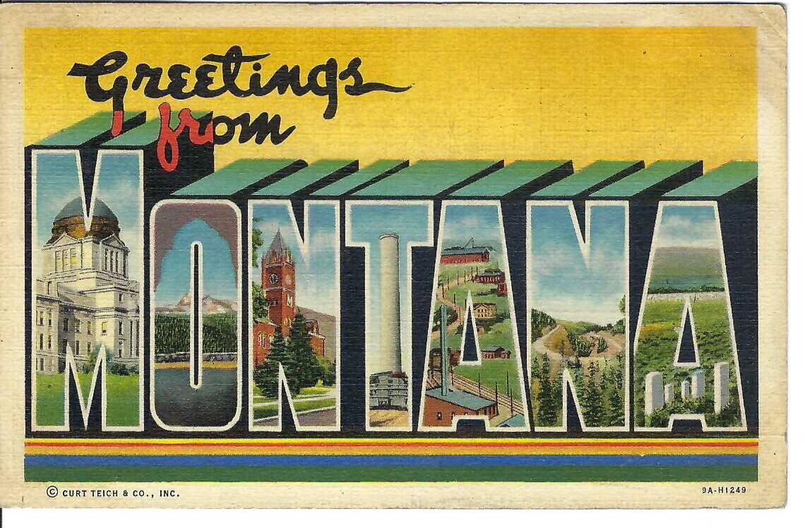 CM-452 MT Montana Greetings from Large Letter Linen Postcard Missouri Curt Teich