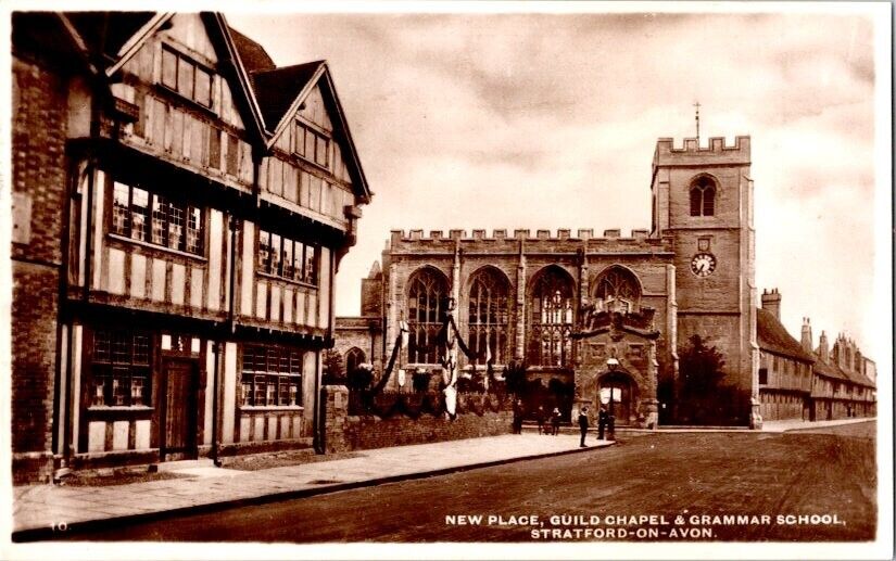 Vintage Postcards RPPC New Palace,Guild Chapel& Grammar School Stratford-On-Avon