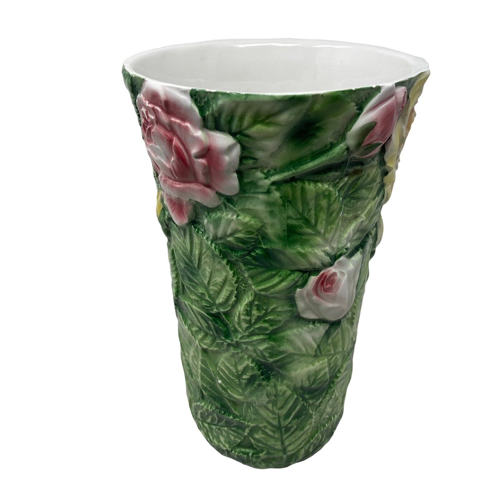 Vintage 1960s Vase Italian Hand Painted Botanical Ceramic 10\