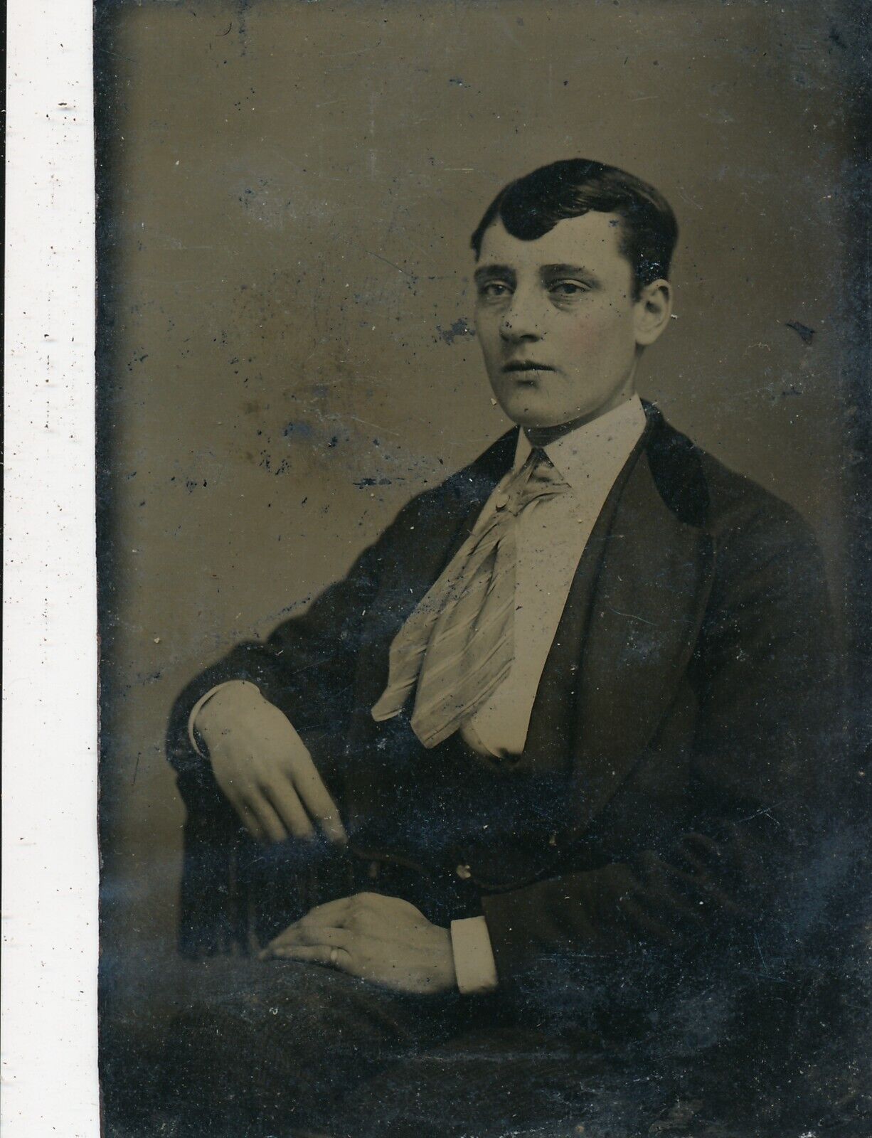 Seated Young Man With Tie Untied 1870\'s Tintype