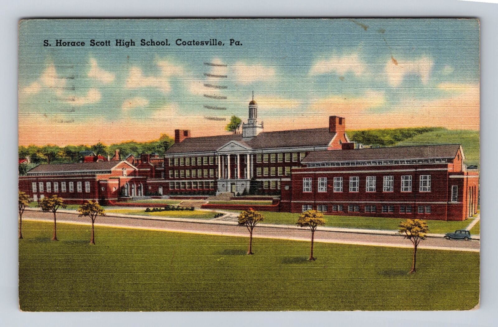 Coatesville PA- Pennsylvania, S Horace Scott High School, Vintage c1949 Postcard