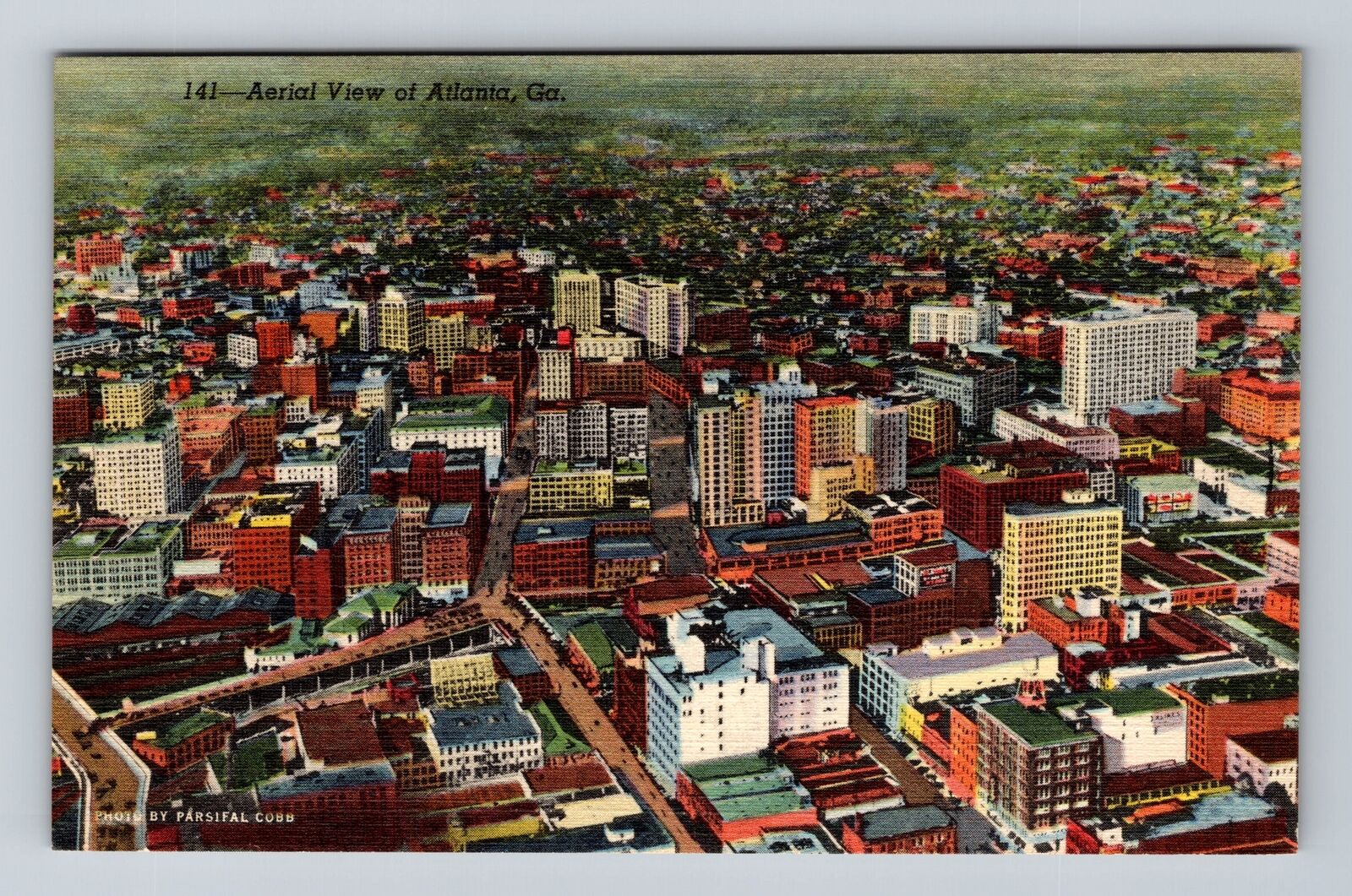 Atlanta GA-Georgia, Aerial Of Town Area, Antique, Vintage Postcard