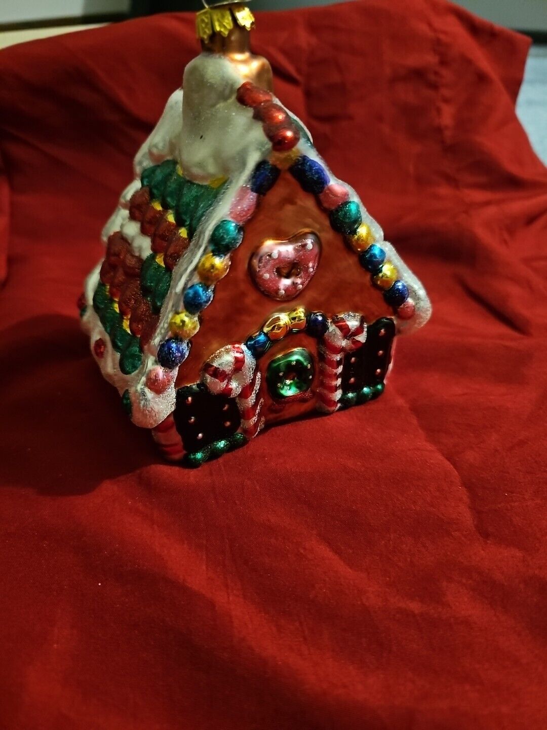VTG Old World Christmas Gingerbread House Glass Ornament 5” Hand Painted Candy