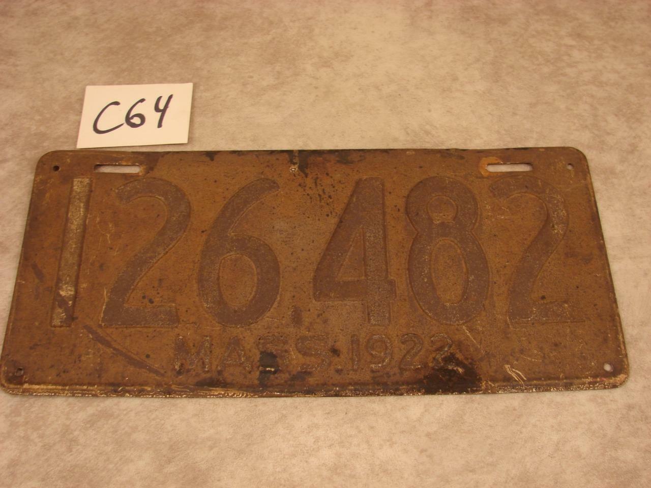C64 VINTAGE 1922 22 MASS LICENCE PLATE # 126.482