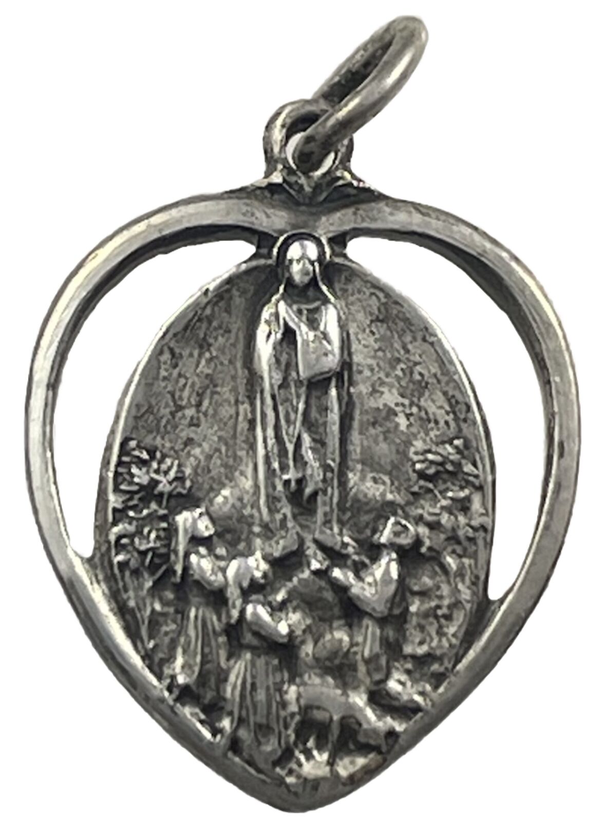 Vintage Sterling Silver Our Lady Of Fatima Heart Medal, 1.9 Grams Silver
