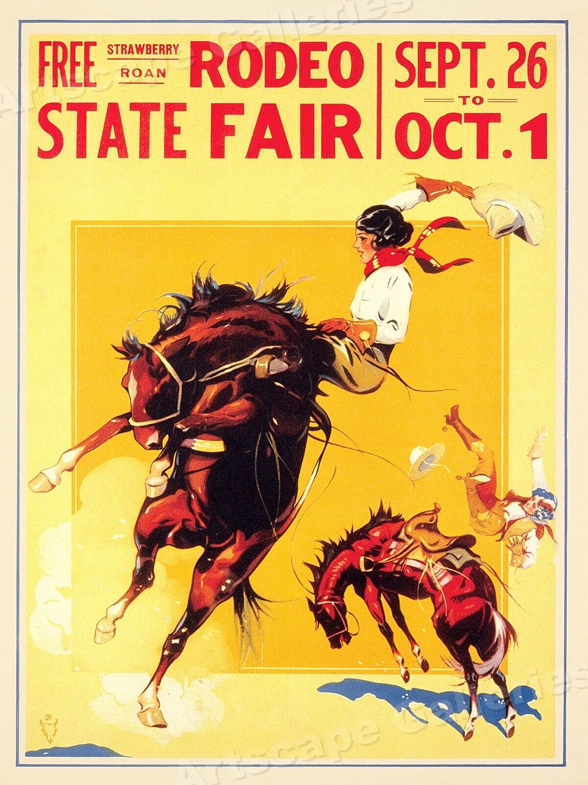 State Fair Rodeo 1930s Cowgirl Strawberry Roan Vintage Rodeo Poster - 18x24
