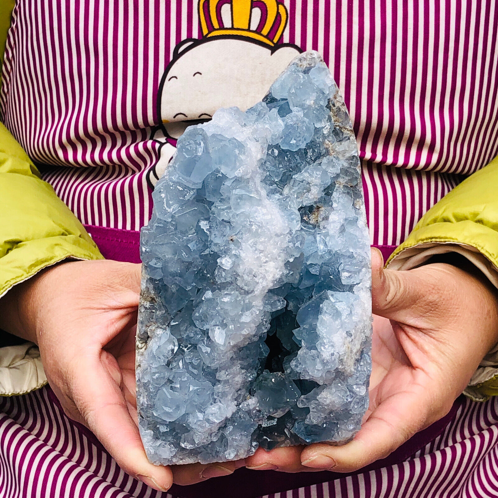 6.33LB natural blue celestite geode quartz crystal mineral specimen healing