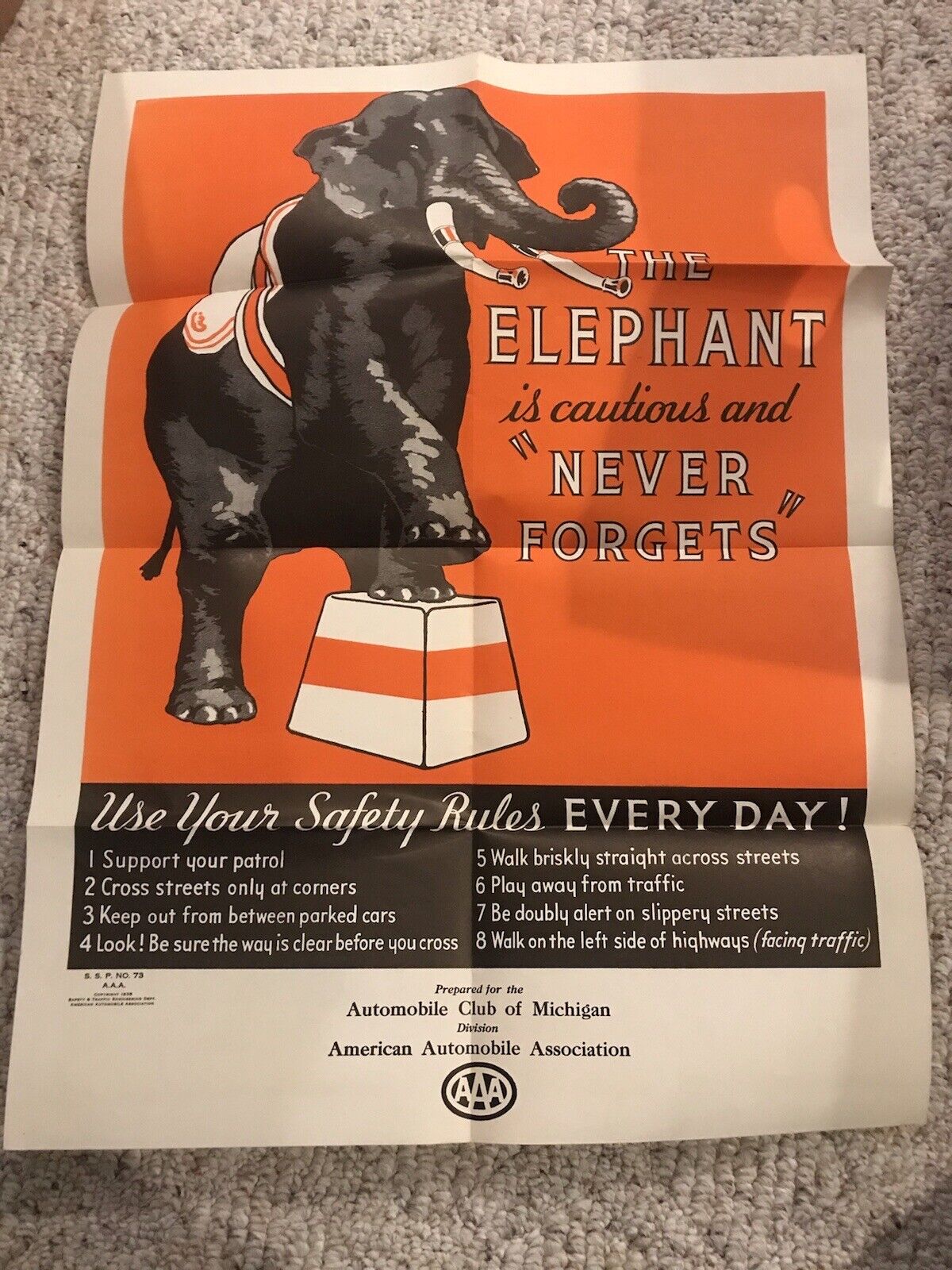AAA of Michigan Elephant Ad poster 1935 s.s.p. no. 73 American Automobile vtg