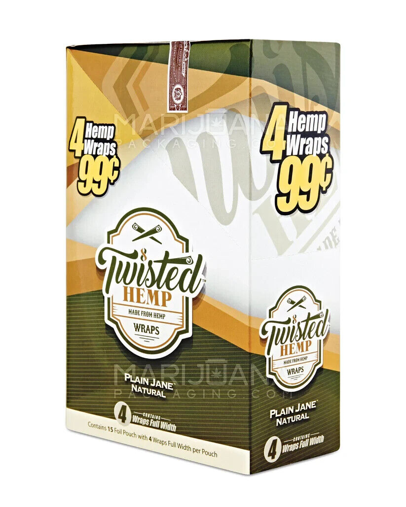 😎TWISTED WRAPS 4 LEAF PACK🔥15 COUNT BOX💚60 ROLLING PAPERS💚PLAIN JANE