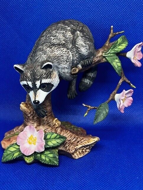 Vintage Lenox Twilight Mischief Raccoon Tree Flowers Porcelain Figurine