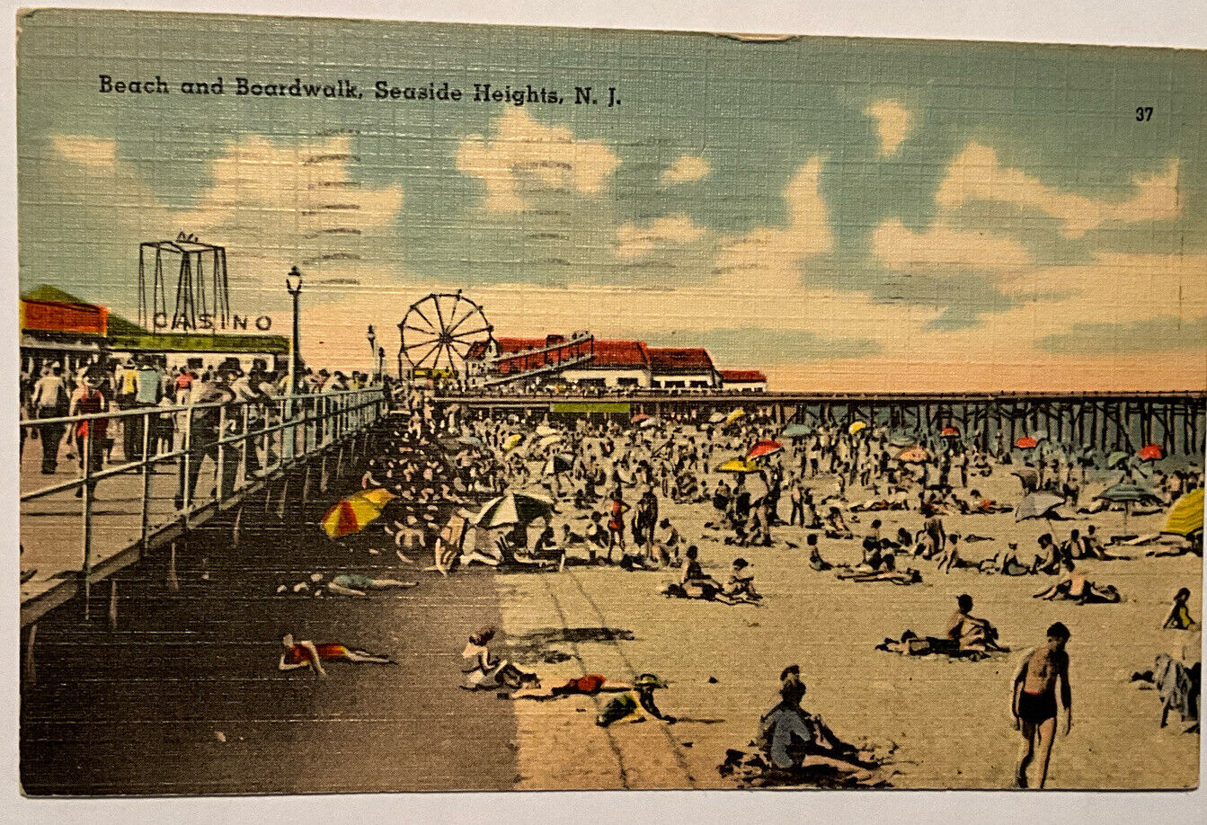 Seaside Heights N J , Beach And Boardwalk  Looking North Towards Casino Pier1952