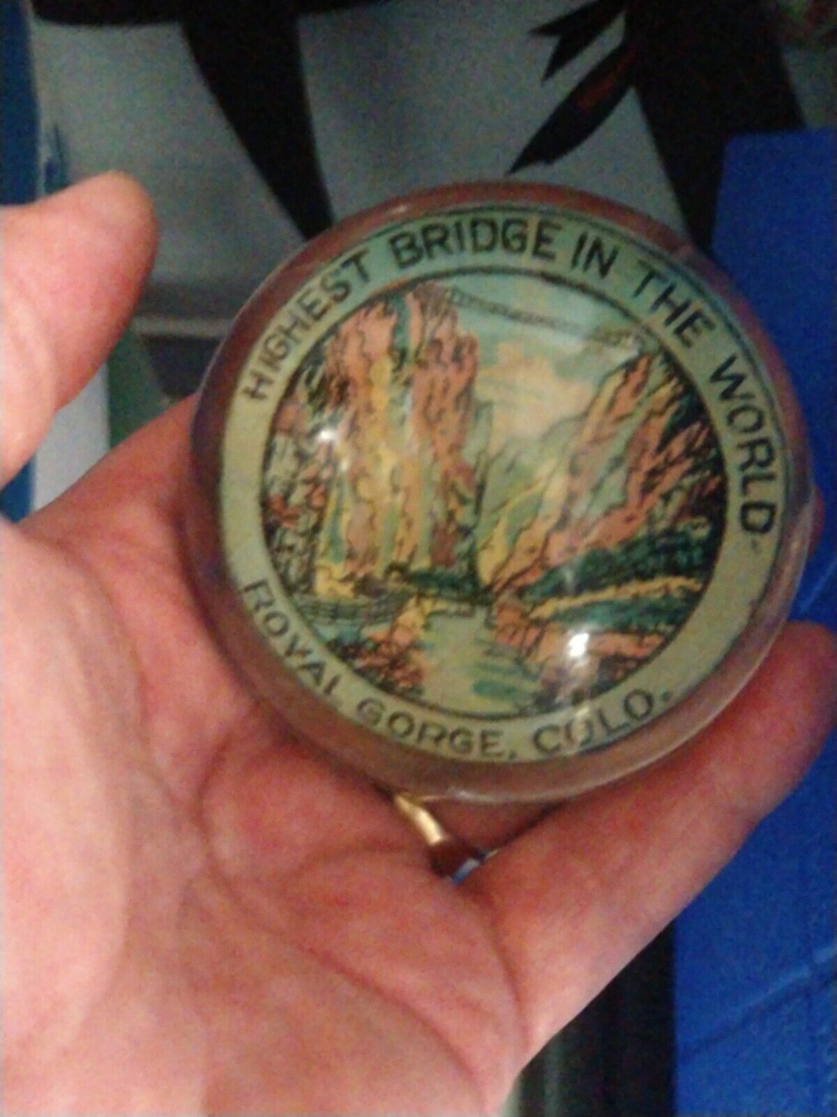 VINTAGE EARLY ROYAL GORGE COLO. HIGHEST BRIDGE IN THE WORLD GLASS PAPER WEIGHT