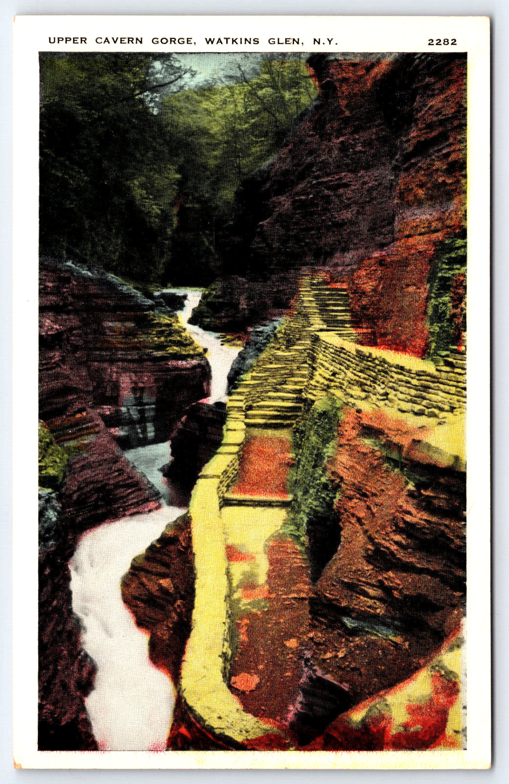 Watkins Glen NY-New York, Upper Cavern Gorge, Vintage Antique Postcard