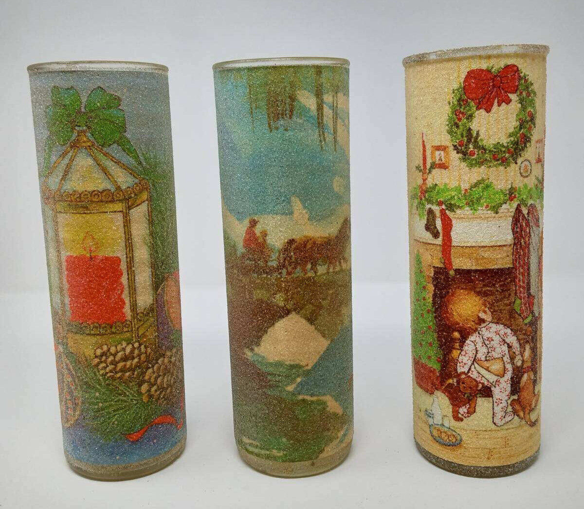 9” Tall Vintage Sugar Frosted Christmas Candles Set Of 3