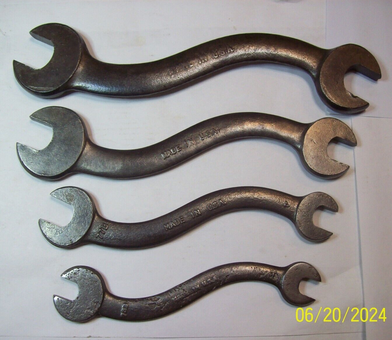 vtg. 4 piece  S curved wrench set, 3/8\'\' to 13/16\'\', Drop Forged , Made in USA