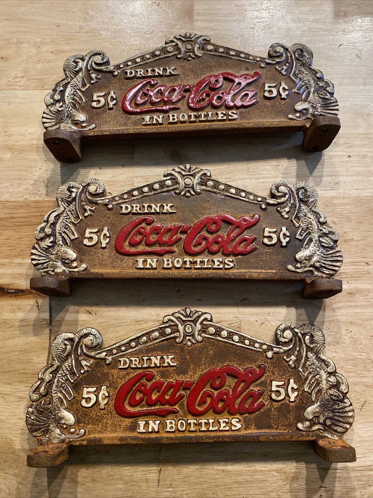 Coca Cola Cash Register Sign Plaque Set Lot x3 Plaque Patina Soda Coke Collector