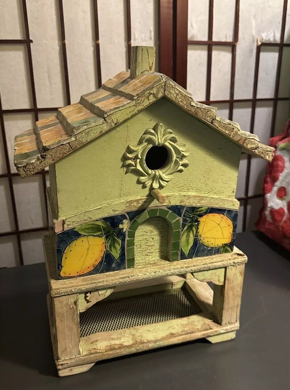 Bird House Hand Made Salvaged Barn Wood Slate Roof Painted Flowers Cottage 15x11