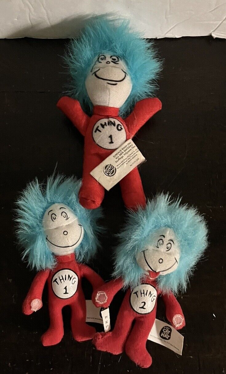 THING 1 Thing 2  Cat In Hat Lot 3  MINI KELLOGG\'S PLUSH TOY Red Blue Hair
