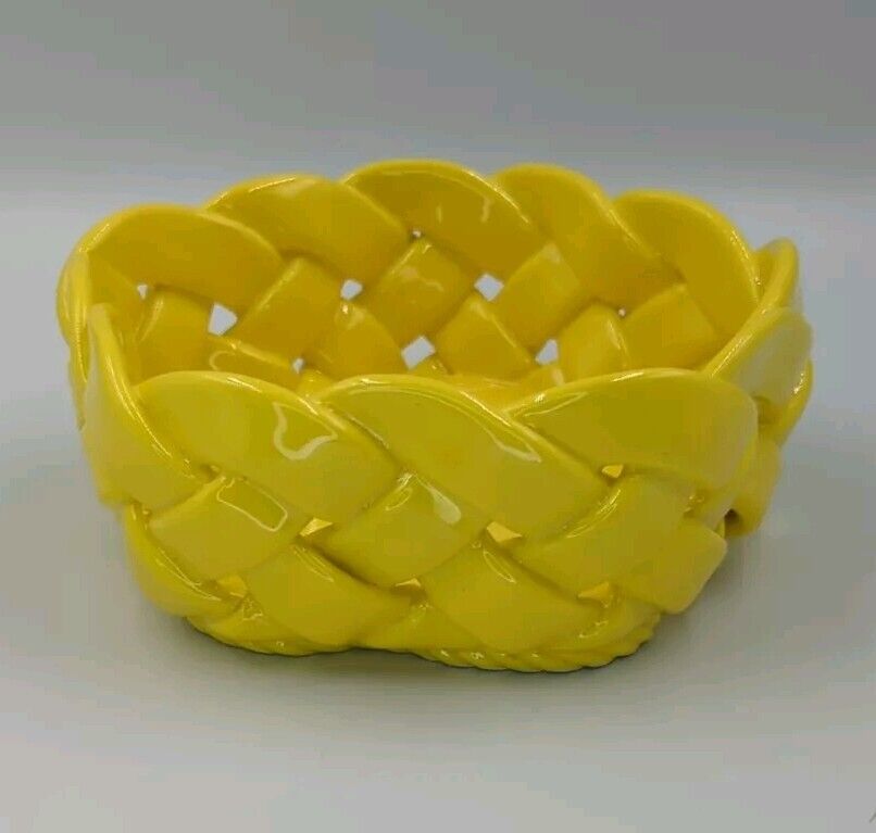 Vintage Primo Gi Treccia Yellow Ceramic Basket Weave Bowl