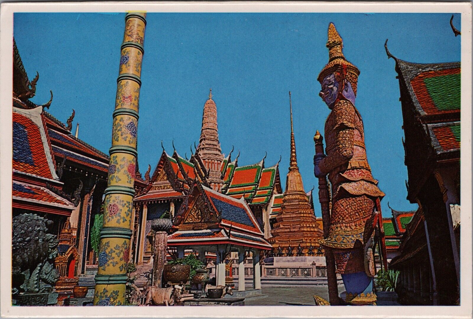 Bangkok Thailand c1960s Great Giants Grounds Emerald Buddha Temple Postcard UNP