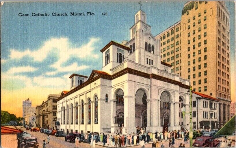 Vintage Postcard Gesu Catholic Church & School Miami FL Florida 1951       H-457